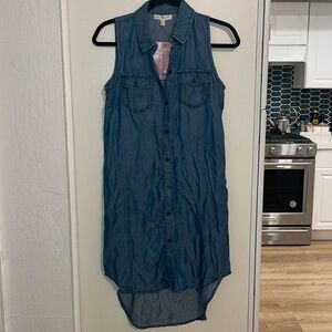 NWT Love Fire Chic High Low Chambray Denim Shirt Dress | S
